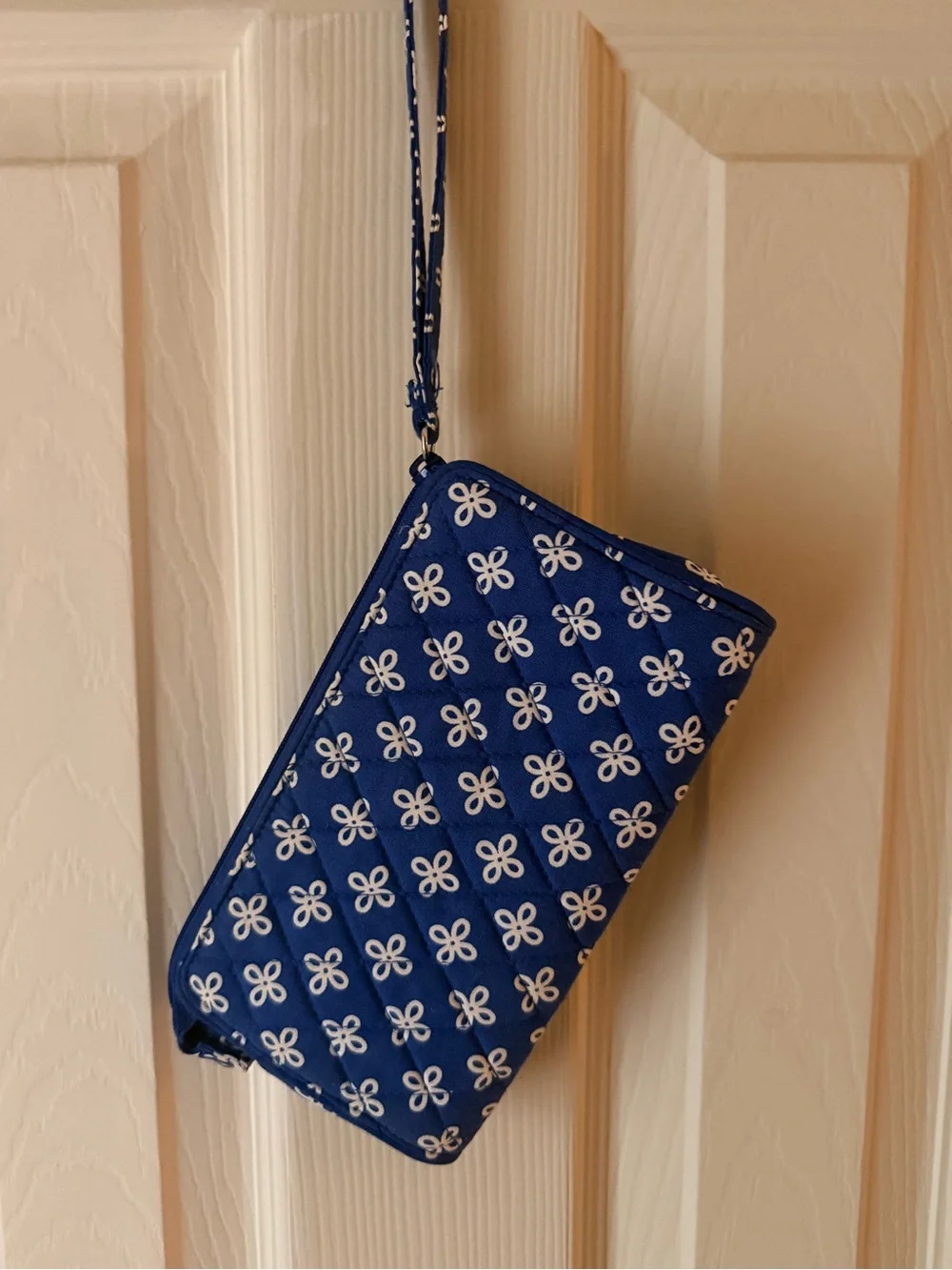 Vera Bradley Blue Quilted Floral Wristlet with Jayhawk Accent